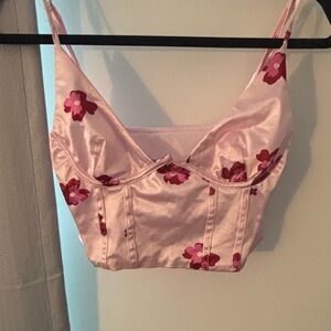 Amazon Pink Floral Satin Crop Top